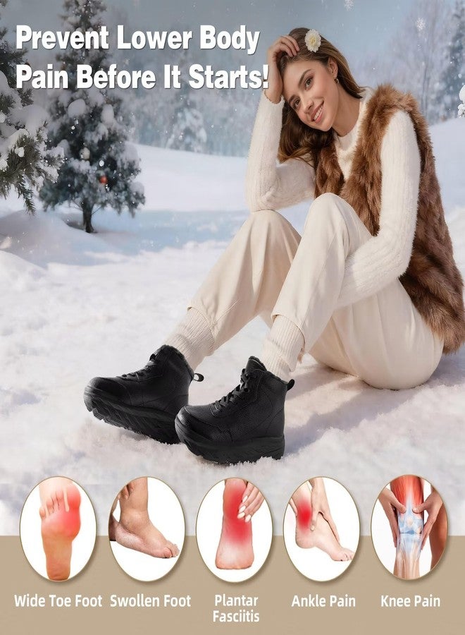OrthoComfoot Women's Orthopedic Diabetic Wide Leather Winter Ankle Boots: Casual Plantar Fasciitis Orthotic Arch Support Bunions Recovery Oxford Boots,Waterproof Warm Heel Pain Relief Walking Shoes Black Size 9.5 - Image 4